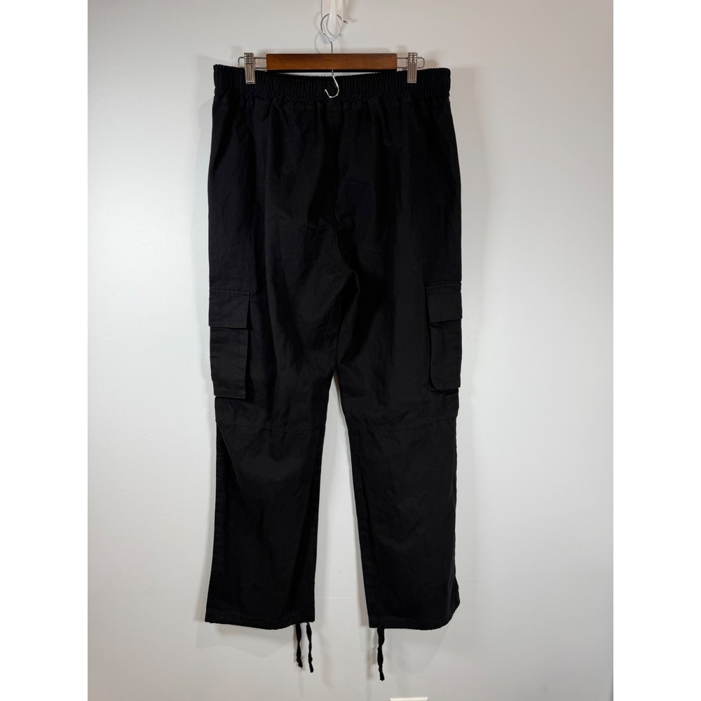 Black Cargo Pants Women XL Elastic Waist Drawstring Utility Streetwear - Picture 2 of 6